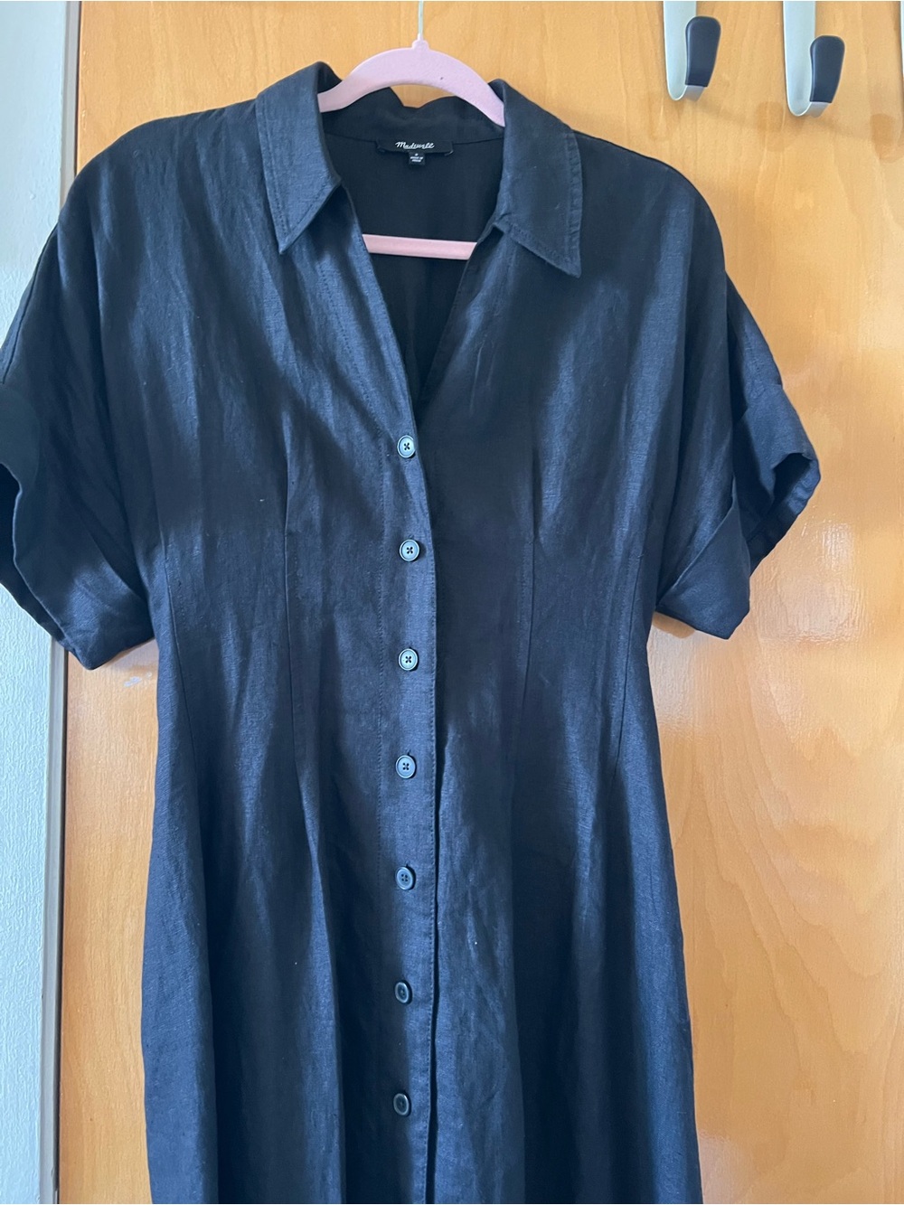 Madewell Black Button-Front Linen Shirt Dress